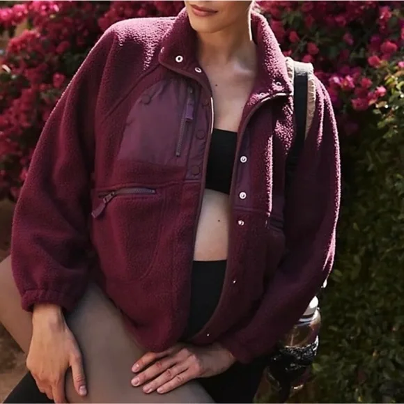 NWT FP Movement X Hatch Hit The Slopes Fleece Jacket, Deep Maroon - Picture 7 of 16